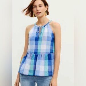 LOFT Plaid Keyhole Peplum Halter Top in Size Large